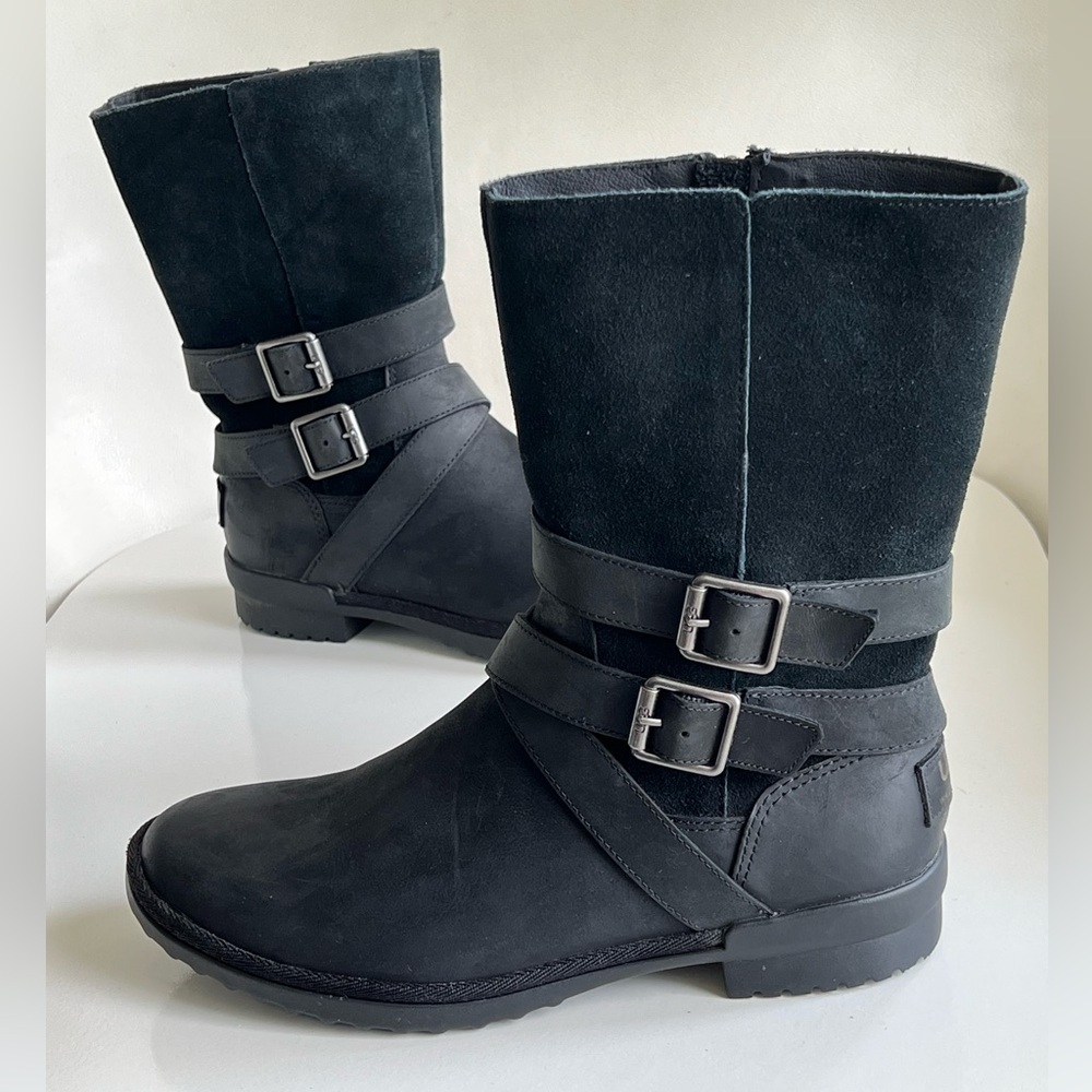 Ugg Women’s Lorna Buckle Black Waterproof Leather Harness Buckle Boots Size 7